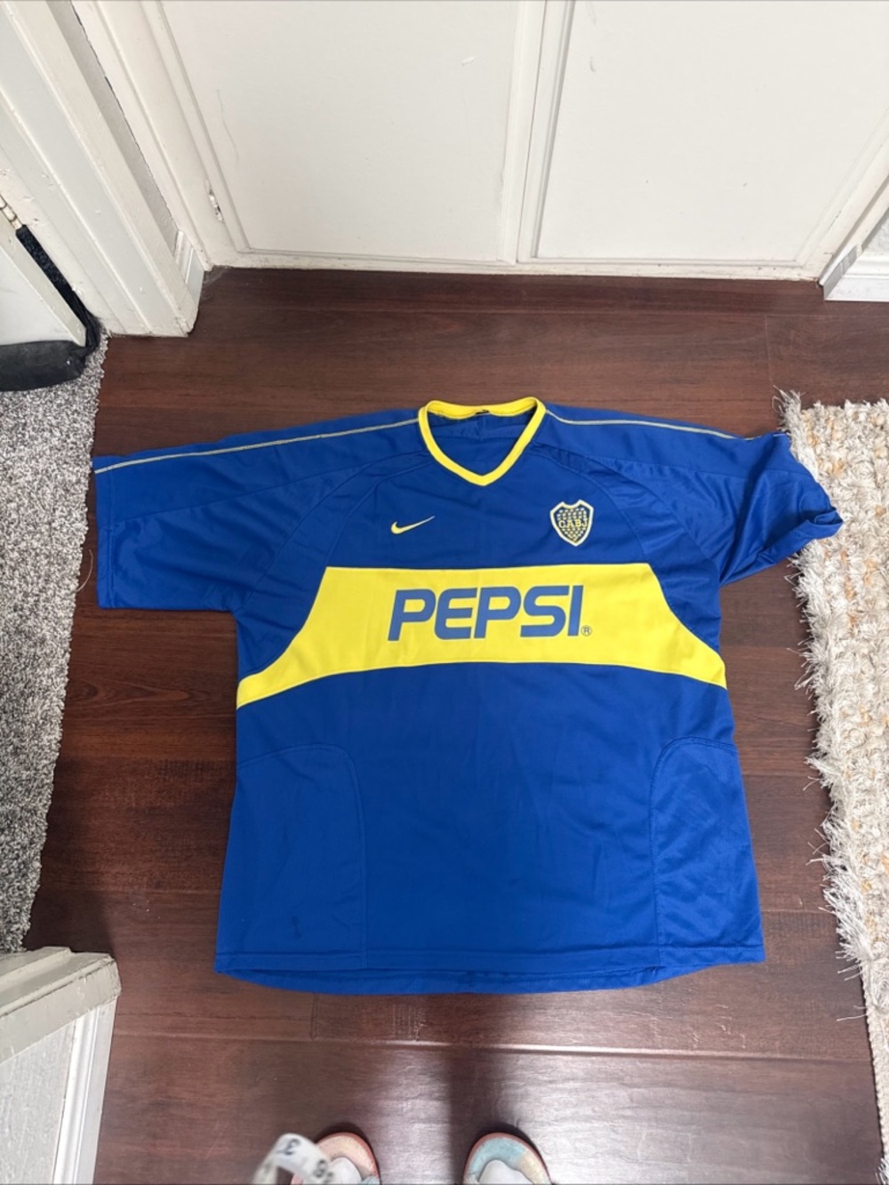 Nike Blue and Yellow Soccer Jersey (Boca Style)